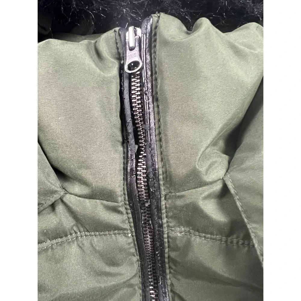 Old Navy‎ Puffer Jacket Womens L Olive Green Faux Fur Hood Quilted Winter Coat